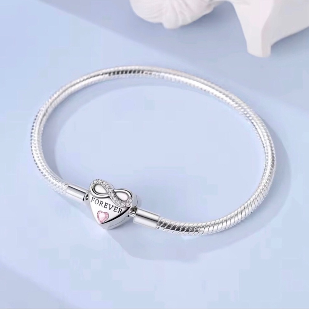 Forever Heart Infinity Sterling Silver Charm Bracelet with Pink Accent